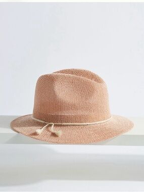 NWT Anthropologie Soft Blush Straw Fedora with Cream Cord